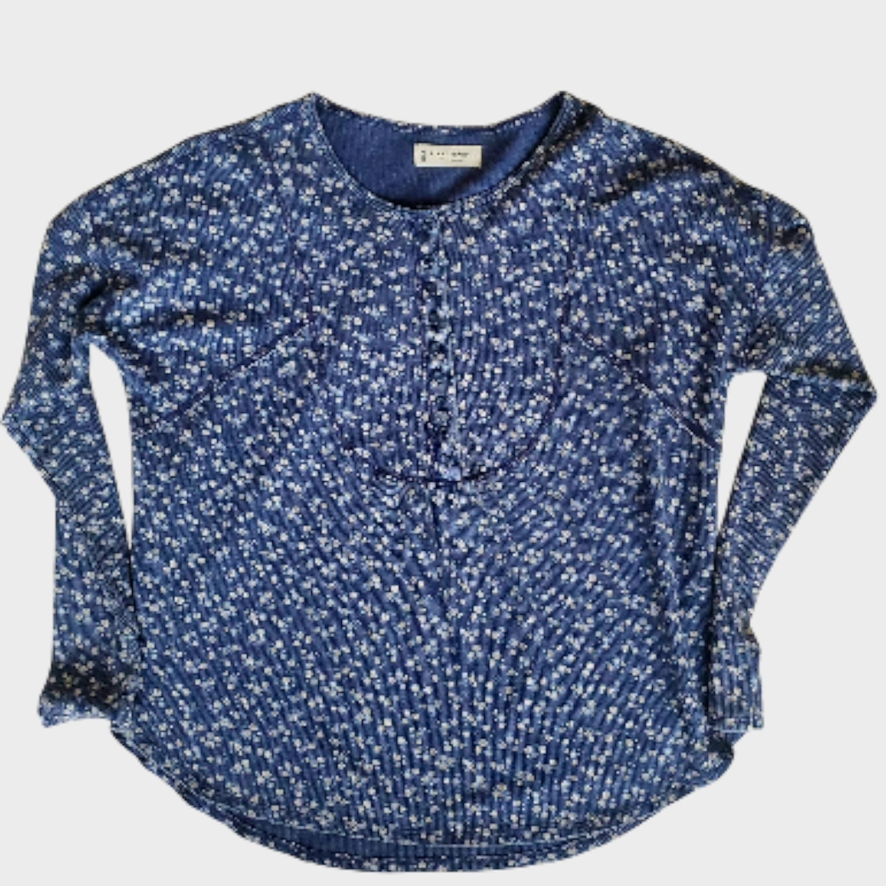 Lucky Brand Lavender Blue Floral Button-Up Peasant Top